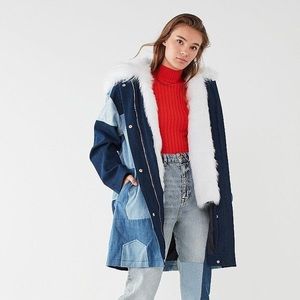 Urban Outfitters Denim Fur Coat